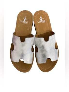 Corkys Metallic Silver Slide Sandals for Women